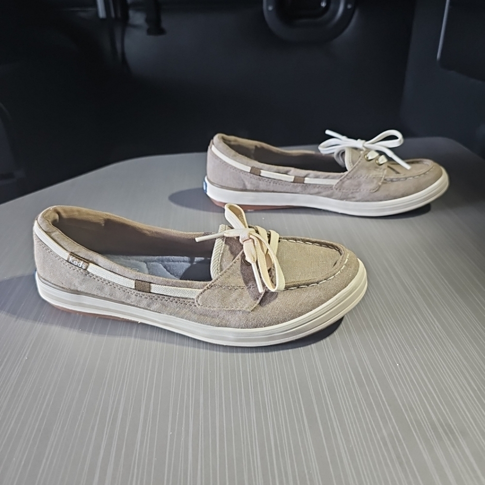 Keds Womens 6 Ortholite 2 Eye Boat Beige Fabric Slip On Moc Toe WF57105 PreOwned - Picture 4 of 10